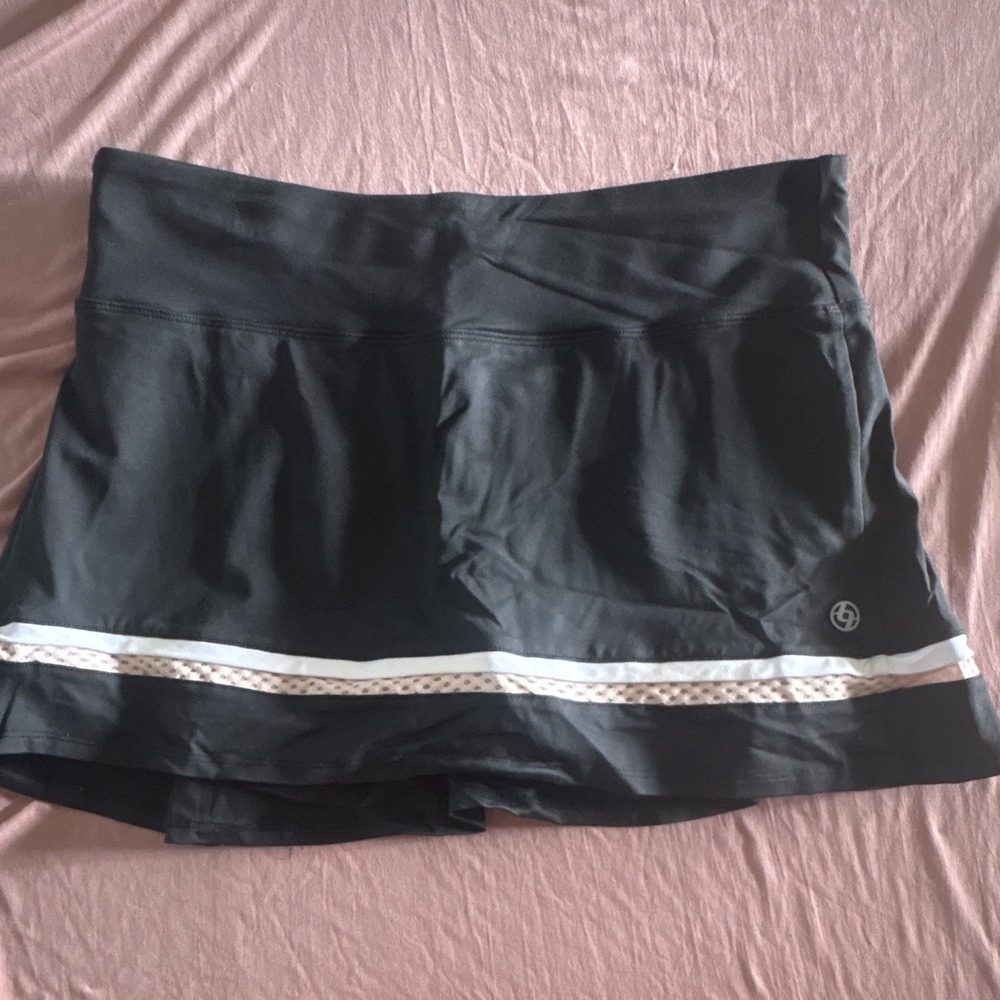LIJA Womens Tennis Golf Skort Black White Pink Striped Athletic Pull On Size M